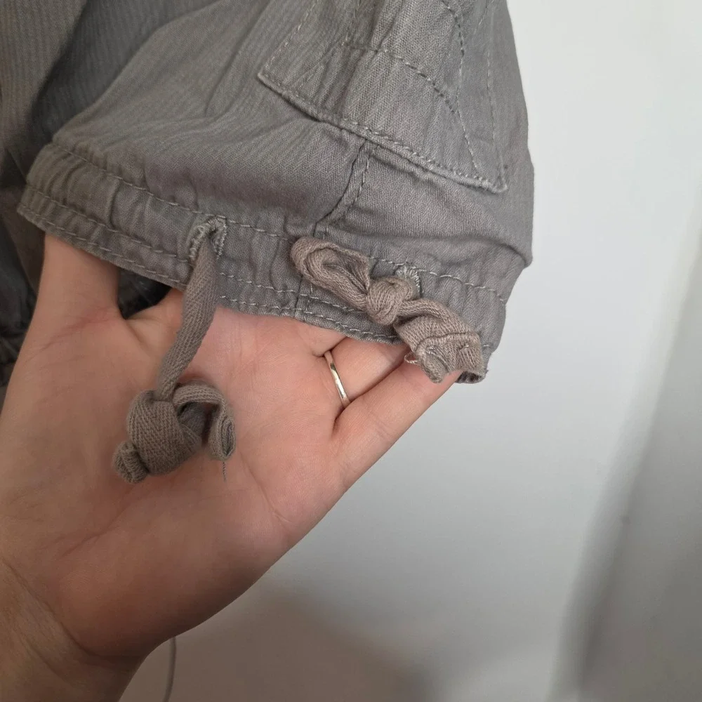 Carbon Mens Grey Cotton Cargo Shorts Size 32 Utility Multi Pocket Drawstring Hem